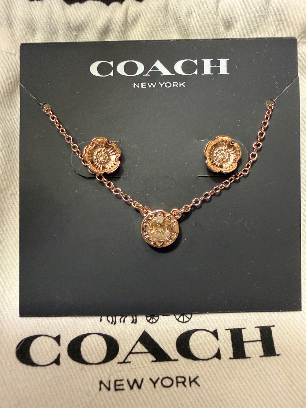 Coach Rose Gold-Tone Flower Necklace & Stud Earrings Set